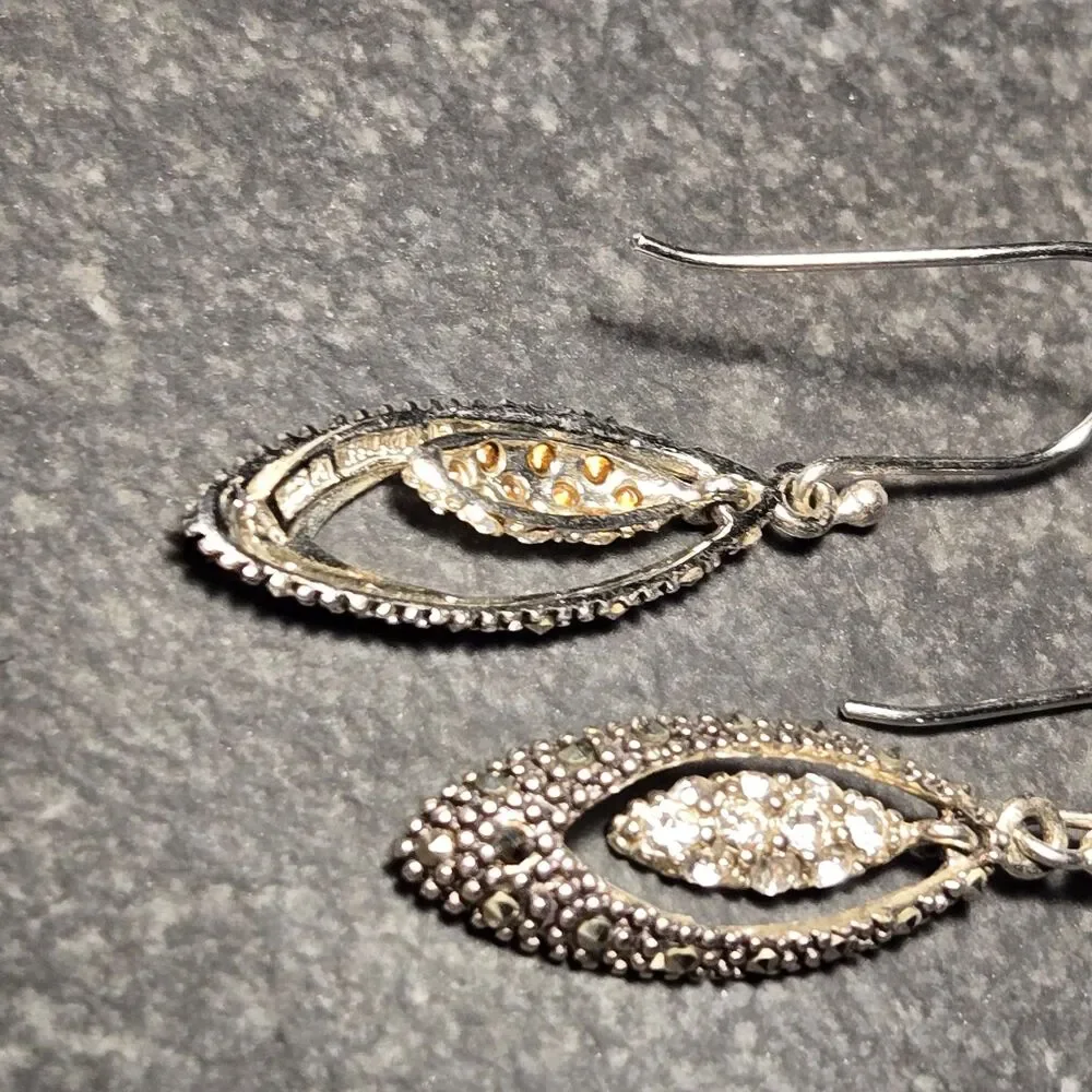 Thai Marquise Marsacite Dangly Sterling Silver Earrings